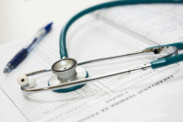 Close-up photo of a stethoscope.